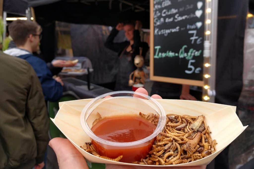 Insectes comestibles - grillons, criquets et vers de farine sur un marché
