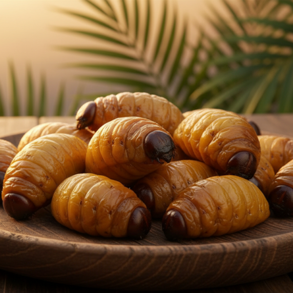 Vers de palmier grillés sur plateau tropical, défi Koh Lanta insectes comestibles