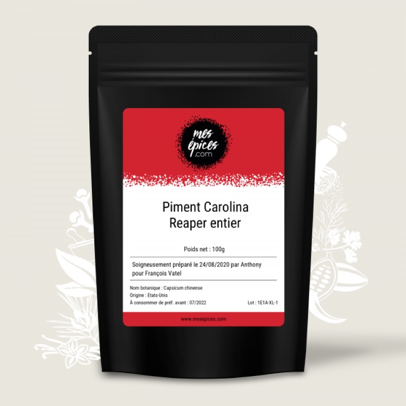Piment Carolina Reaper séché entier sachet