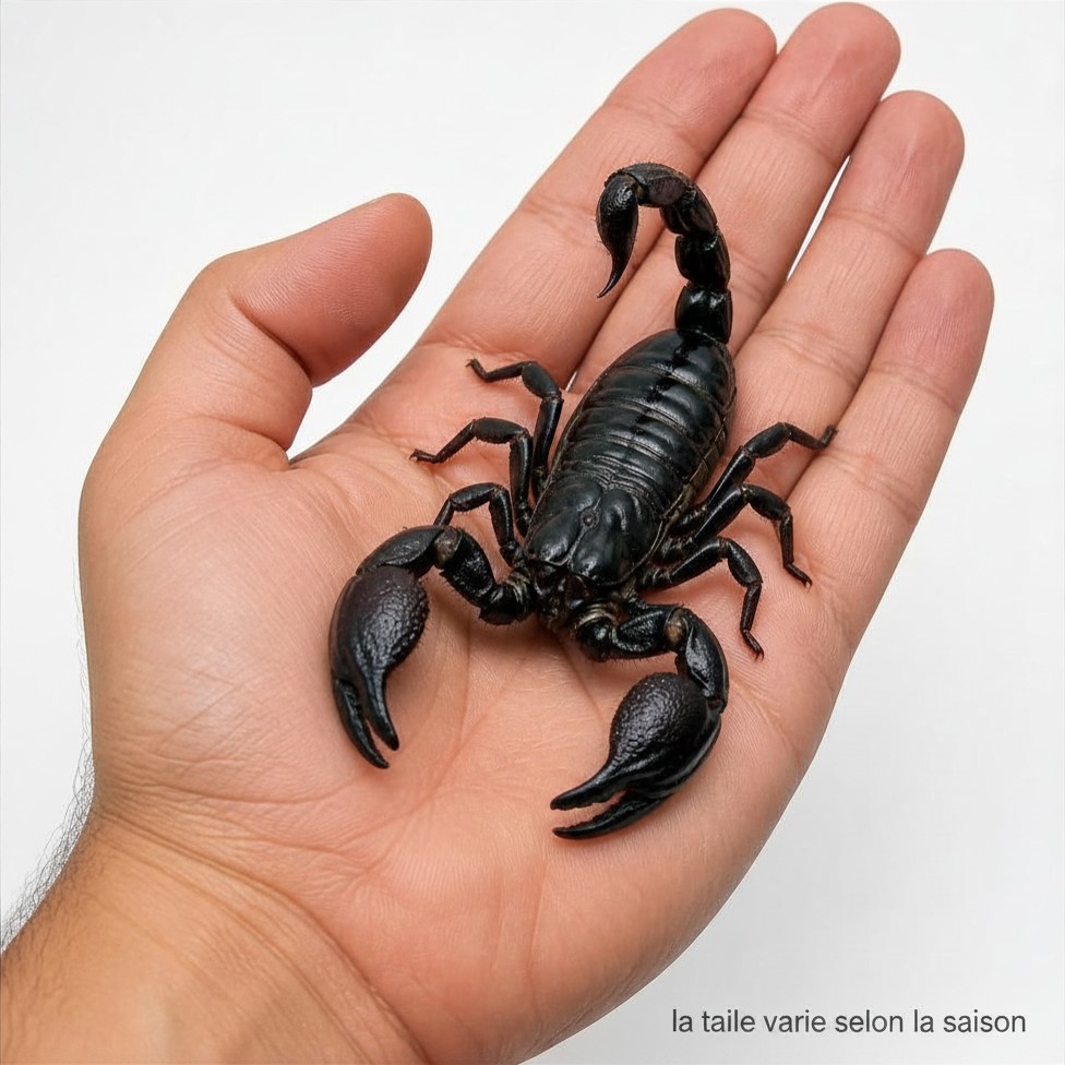 Scorpion noir comestible géant dans une main - Taille réelle - FutureNutrition